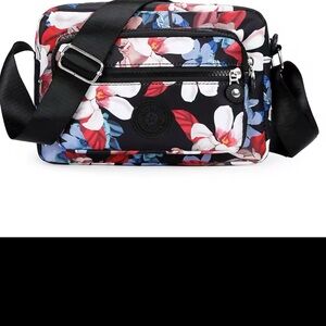 Floral Crossbody Bag in Black, Red & Blue